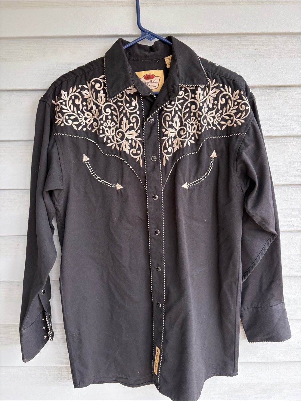 Larry Mahan Embroidered Black Western Shirt with Cream Floral Yoke